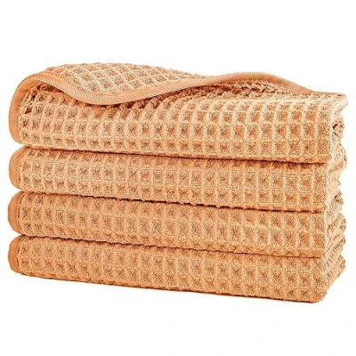 Afbeelding van POLYTE Set van 4 pluisvrije microvezeldoeken voor het gezicht, 33 x cm, oranje, wafelweefsel
