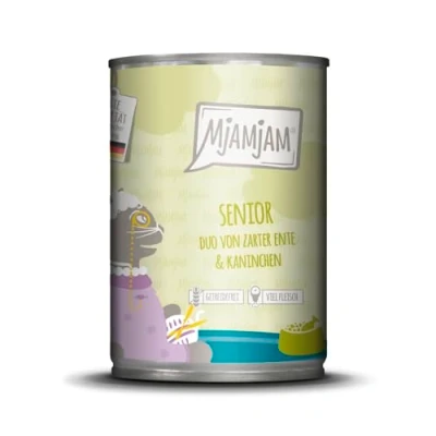 Afbeelding van MjAMjAM Cat Heerlijke Maaltijden Senior Duo Blik 6x400g Eend &amp; Konijn