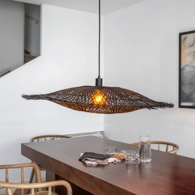 Afbeelding van Kumo hanglamp van bamboe, zwart, 92 cm