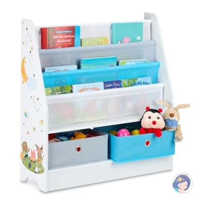 Afbeelding van Relaxdays kinderkast voor speelgoed kinderboekenkast met 2 kisten boekenrek kastje A