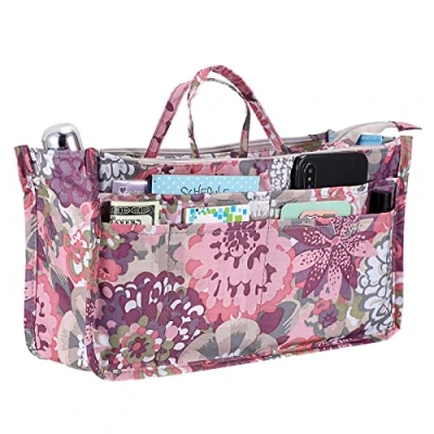 Afbeelding van IGNPION Bedrukte Insert Handtas Portemonnee Organizer 13 Zakken Uitbreidbare Liner Bag Pouch Rits Sluiting Tote Luiertas met Handvat (29x 16x 9cm) (Peony), Pioen