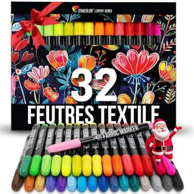 Afbeelding van Zenacolor 32 permanente textielstiften, voor verschillende stoffen, permanent, onuitwisbaar en niet giftig, kinderen volwassenen