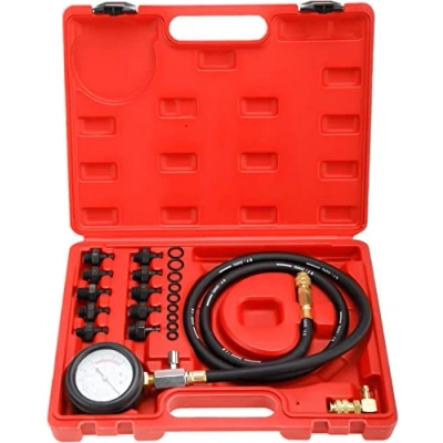 Afbeelding van FreeTec Oliedruktester, 140 psi 10 bar manometer motoroliedruk gereedschapsset mano oliedruk compatibel met VW Opel Ford BMW Fiat (rood)