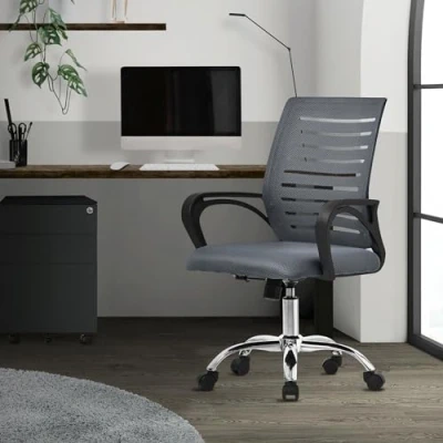 Afbeelding van Ergonomische bureaustoel met armleuningen Mesh stof grijs wielen ML design
