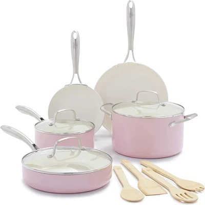 Afbeelding van GreenLife Artisan Roze 12 delige pannenset inductie anti aanbak PFAS vrij