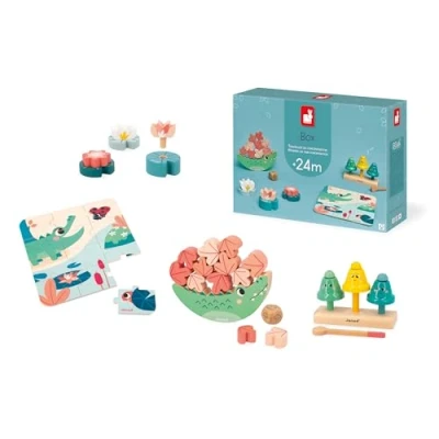 Image de Jeu d&#039;éveil Janod Box Crocodile d&#039;Équilibre Nénuphars à Visser Clochettes et Puzzle