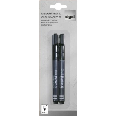 Afbeelding van SIGEL GL177 Vloeibare krijtmarker 20, uitwisbaar, ronde punten Ø 1 2 mm, zwart, stuks