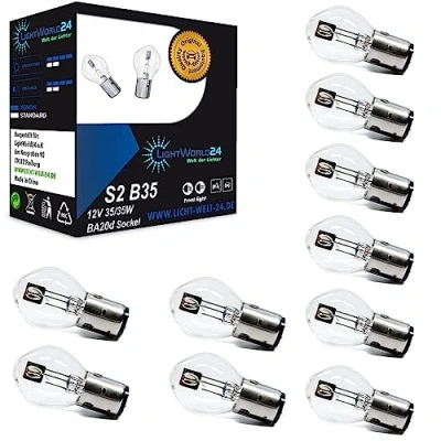 Afbeelding van LIGHTWORLD24 BA20d S2 halogeenlampen voor motorfiets, 35/35 W, 12 V, 10 stuks