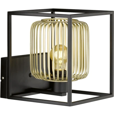 Afbeelding van Fischer &amp; Honsel Wandlamp Caydo 1x E27 max. 40 W (excl.) Zwart Zandgrond Metaal met Gouden Accenten