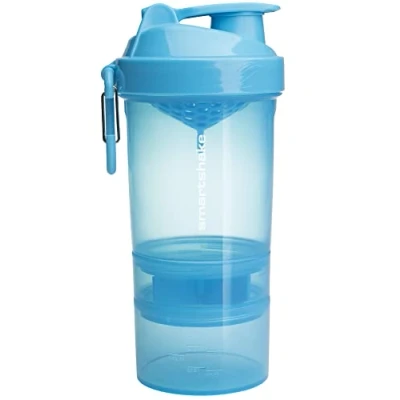 Afbeelding van Smartshake Originele 2Go Shaker Cup 600 ml inhoud met opslag eiwitschudflessen, lekvrij en duurzaam, BPA DEHP vrij, neonblauw