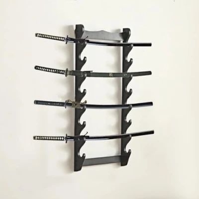 Afbeelding van aleawol katana zwaard muurbeugel 8 niveaus houten zwart samurai hengels fluit