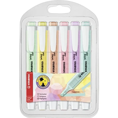 Afbeelding van STABILO swing cool pastel markeerstift, plastic etui van 6 stuks in geassorteerde kleuren markeerstift