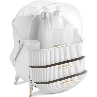 Afbeelding van Navaris make up organizer met lades Cosmetica en updoos doorzichtige deksel 2 Voor badkamer, slaapkamer of op reis Wit