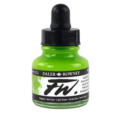 Afbeelding van Daler Rowney FW acrylinkt, glazen fles met druppelaar, lichtgroen, 29,5 ml