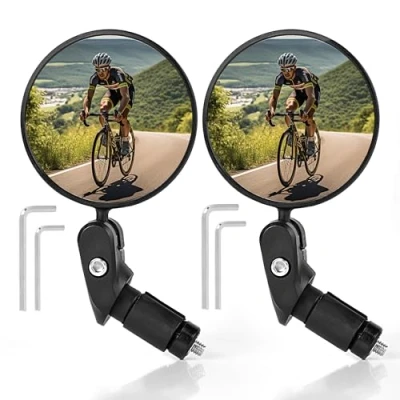 Afbeelding van AiQInu Set van 2 fietsspiegels, HD glas, convexe lens, voor stuur 18 tot 22 mm, 360 graden draaibaar, fiets, mountainbike, racefiets