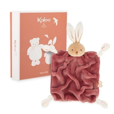 Afbeelding van Kaloo Pluche konijn Bordeaux 24 cm Zachte platte babyknuffel Extra zacht flanellen bont Strikken met fopspeenclip Knuffelige en educatieve metgezel vanaf de geboorte