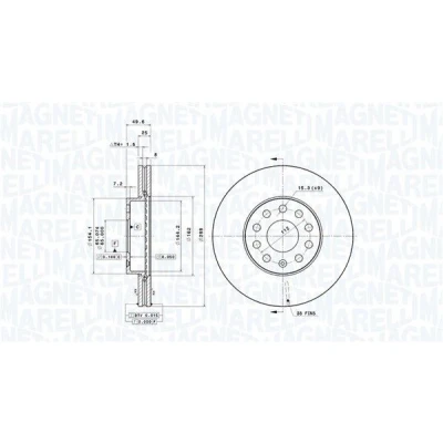 Afbeelding van MAGNETI MARELLI Remschijf VOLKSWAGEN: Golf 7, 6, 5, AUDI: A3 Sportback, Saloon, Hatchback, SKODA: Octavia 3 Combi, 2 Combi