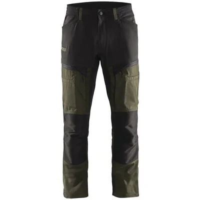 Image de Pantalon services stretch vert olive/noir, poche A4 / tablette