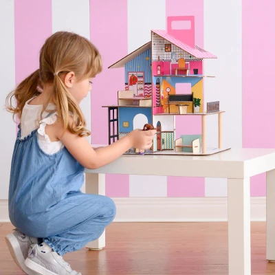 Afbeelding van Teamson Kids Houten Poppenhuis Voor 3.5&quot; Poppen Omvat 12 Accessoires Kinderspeelgoed Veelkleurig
