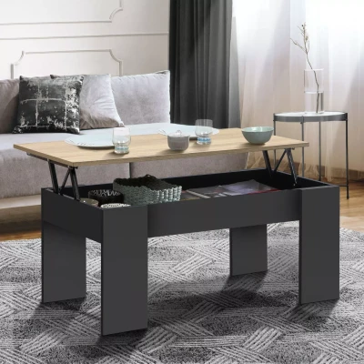 Image de Table basse plateau relevable rectangulaire TARA bois noir et imitation hêtre
