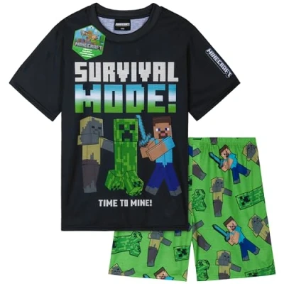 Afbeelding van Get Trend Minecraft Pyjama voor kinderen, jongens, korte mouwen, piama&#039;s, tieners, zacht, comfortabel, vrijetijdskleding, cadeau groen, 11 12 jaar