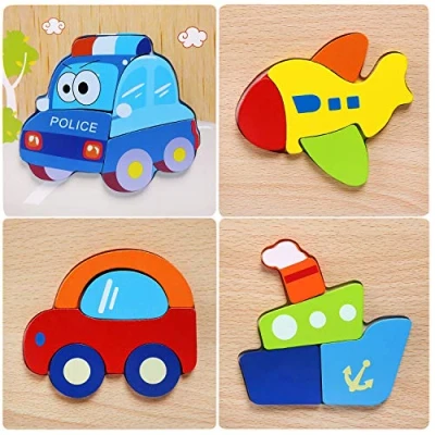Afbeelding van Afufu Babyspeelgoed houten puzzels, Montessori speelgoed voor kinderen van 1, 2, 3 4 jaar, baby&#039;s, auto, educatief spel, leren, puzzel met frame