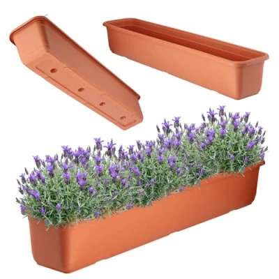 Afbeelding van KADAX Balkonplantenbak van hoogwaardig kunststof, plantenbak voor binnen en buiten, bloempot balkon, terras, vensterbank (80 cm, terracotta)