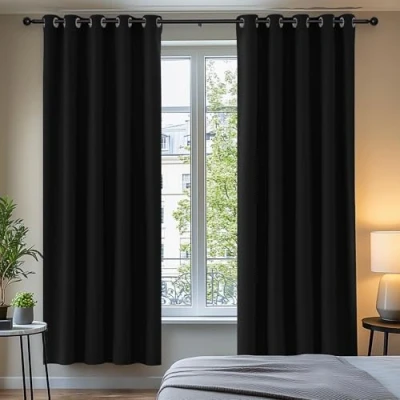 Afbeelding van Deconovo, thermisch geïsoleerde verduisteringsgordijnen voor jongenskamer, modern design, met oogjes, 168 x 183 cm (breedte hoogte), Halloween zwart, 2 stuks