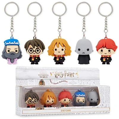 Afbeelding van Harry Potter Speelgoed, set van 5 verzamelbare 3D mini figuren, rubberen sleutelhanger voor feestzakvullers, officiële handelsgeschenken jongens meisjes
