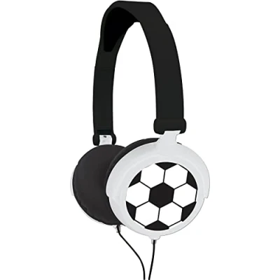 Afbeelding van Lexibook, Voetbal, stereo hoofdtelefoon voor kinderen, beperkt geluidsvermogen, opvouwbaar en verstelbaar, zwart/wit, HP015FO