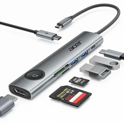 Afbeelding van acer USB C hub, naar HDMI adapter 7 in 1, 2 x 3.0, 4K @60Hz, PD100W, SD/TF kaartlezer, aan/uit knop van het scherm, compatibel met iPad Pro, MacBook enz.