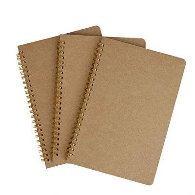 Afbeelding van Set van 3 A5 spiraalboekjes wit kraftpapier, 100 pagina&#039;s, perfect voor kunsttekeningen, klassennotities, reisdagboek, takenlijsten