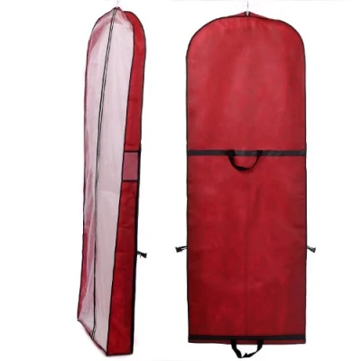 Afbeelding van HIMRY KXB1001 DarkRed ademende beschermhoes voor trouwjurk, avondjurk, pak, jassen, 180 cm, ritssluiting, twee zakken accessoires, donkerrood