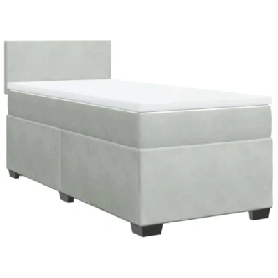 Image de vidaXL Sommier à lattes de lit et matelas Gris clair 90x200 cm Velours