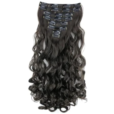 Afbeelding van PRETTYSHOP XXL 45cm 8 Delige Set CLIP IN EXTENSIONS Haarextensies Haarstukje Golvend Brunette CES2 1