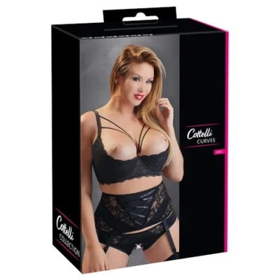 Afbeelding van Cottelli Plus Size Kanten Riem Top Beha met Licht Gevoerde Open Cups en Stijlvolle Buste Ring Maat 95D Zwart