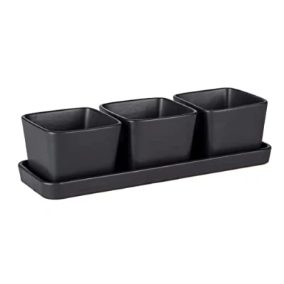 Afbeelding van Wenko Snack &amp; Dip schalen Set Zwart mat 3 x 300 ml met bijpassende serveertray