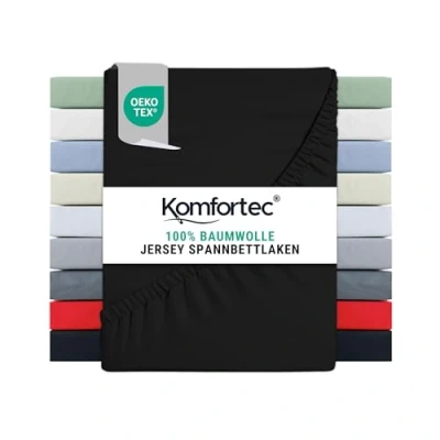 Afbeelding van Komfortec Jersey Stretch Hoeslaken 180x200 cm 30cm Matrasdikte Rondom Elastiek 100% Katoen Zwart