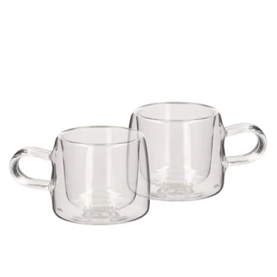 Afbeelding van HOMLA Cembra dubbelwandig glas set van 2 mokken voor koffie thee latte macchiato cappuccino vaatwasmachinebestendig hoogte 5,5 cm hoog 0,08 l inhoud