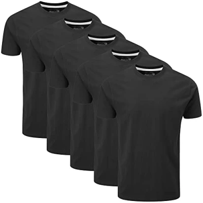 Afbeelding van Charles Wilson Set van 5 effen T shirts met ronde hals, Zwart