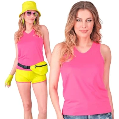 Afbeelding van Widmann Jaren 80 &amp; 90 Kostuum Basic Tank Top Neon Roze Vrouw XXL Carnavalskleding Verkleedkleding