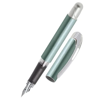 Image de Online stylo à encre College Metallic Turquoise, plume ergonomique pour l&#039;école, moyenne, partie soft grip, cartouches d&#039;encre standard, rechargeable, idéal enfants
