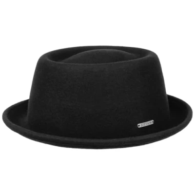 Afbeelding van Stetson Effen Pork Pie Wollen Hoed Vrouwen/Heren Vilten met Voering voor Herfst/Winter, Lente/Zomer, Schwarz.