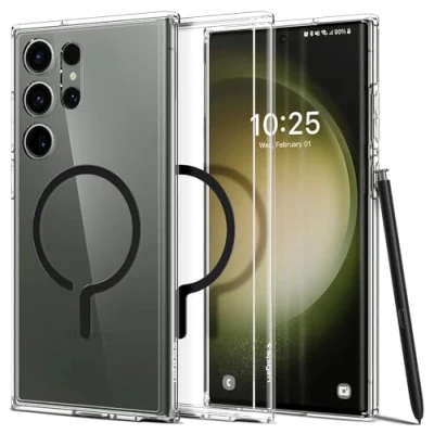 Afbeelding van Spigen Ultra Hybrid Metal Ring MagFit Hoesje Geschikt voor Samsung Galaxy S23 Compatibel met MagSafe Zwart