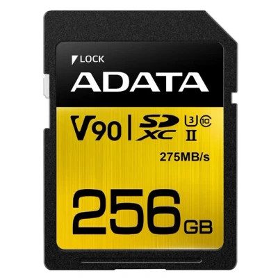Image de ADATA Premier ONE V90 256Go SDXC UHS II Classe 10 mémoire flash Mémoires (256 Go, SDXC, 10, II, 275 Mo/s, Noir, Or)