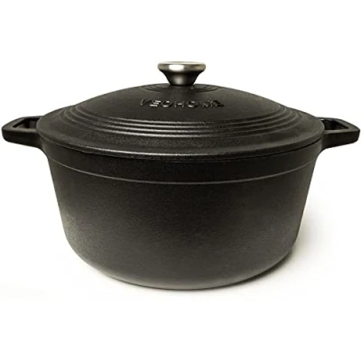 Afbeelding van Braadpan en Stoofpot 6L 28cm Zwarte Mat Geëmailleerde Gietijzeren Compatibel met Alle Kookoppervlakken, Inclusief Inductie