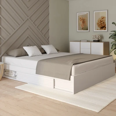 Afbeelding van SALEM tweepersoons bedframe met opbergruimte en 180 x 200 cm witte lattenbodem