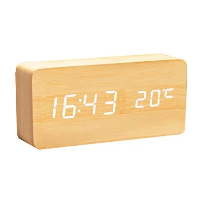 Afbeelding van ThreeH Alarm Clock Digital 3 Set van en Spraakbesturing Instelbare Helderheid Modebureau Houten Wekker Met Temperatuurweergave Voor Thuiskeuken Kantoor Bureauklok AC11 Yellow_White