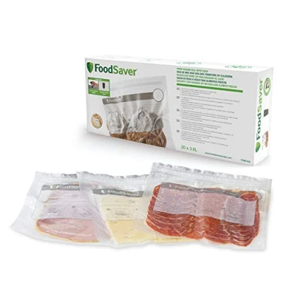 Afbeelding van FoodSaver herbruikbare vacuümzakken met ritssluiting, voor vacuümapparaten, BPA vrij, 3,8 liter, 20 stuks