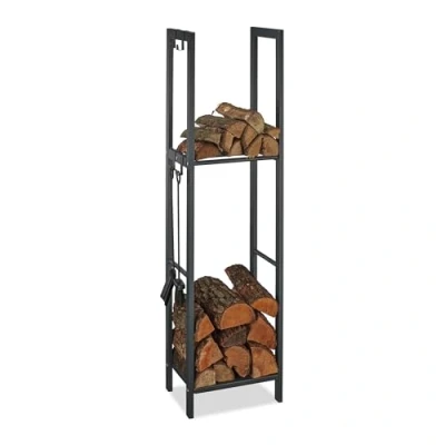 Afbeelding van Relaxdays brandhout rek haardhout opslag binnen &amp; buiten 150 x 40 30 cm